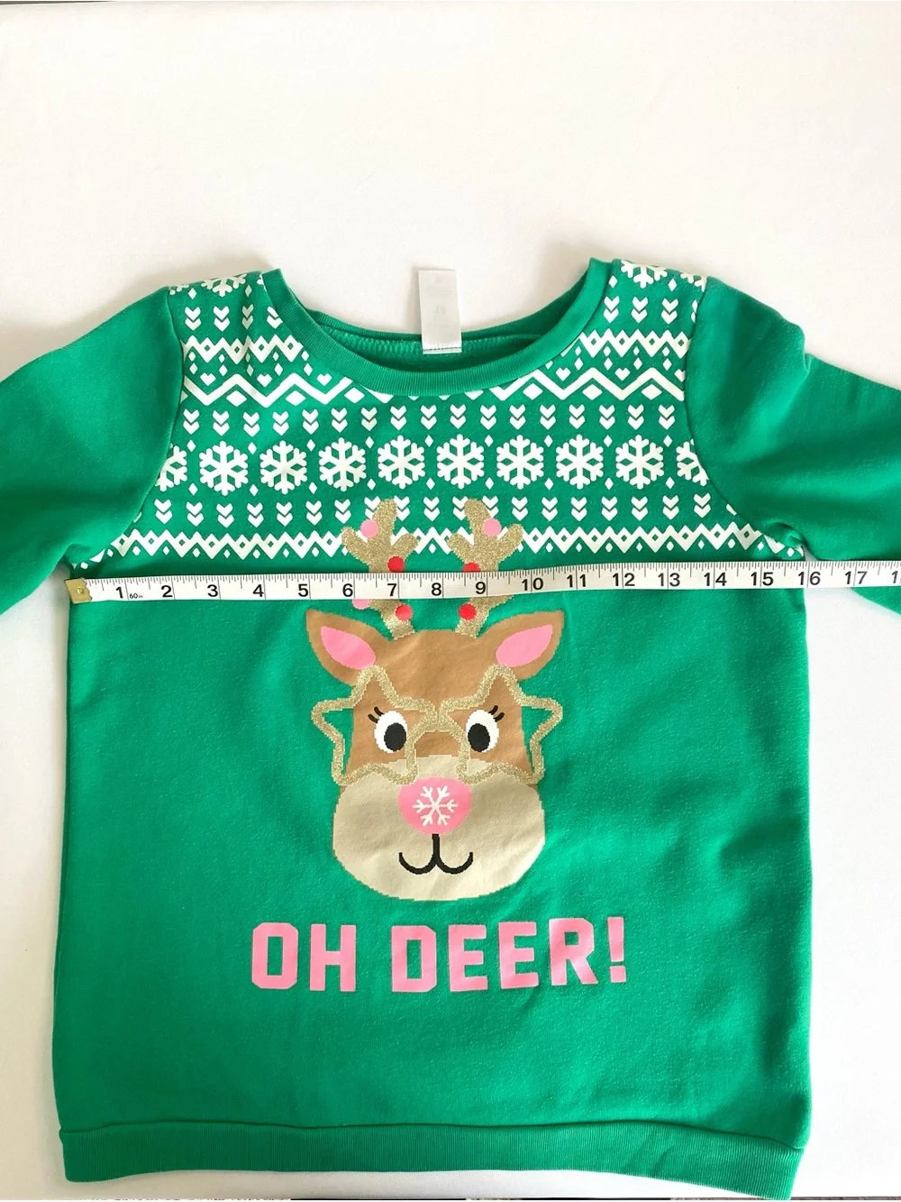 Carter’s Kids Christmas Reindeer Sweatshirt Size 12 Green Holiday Pullover